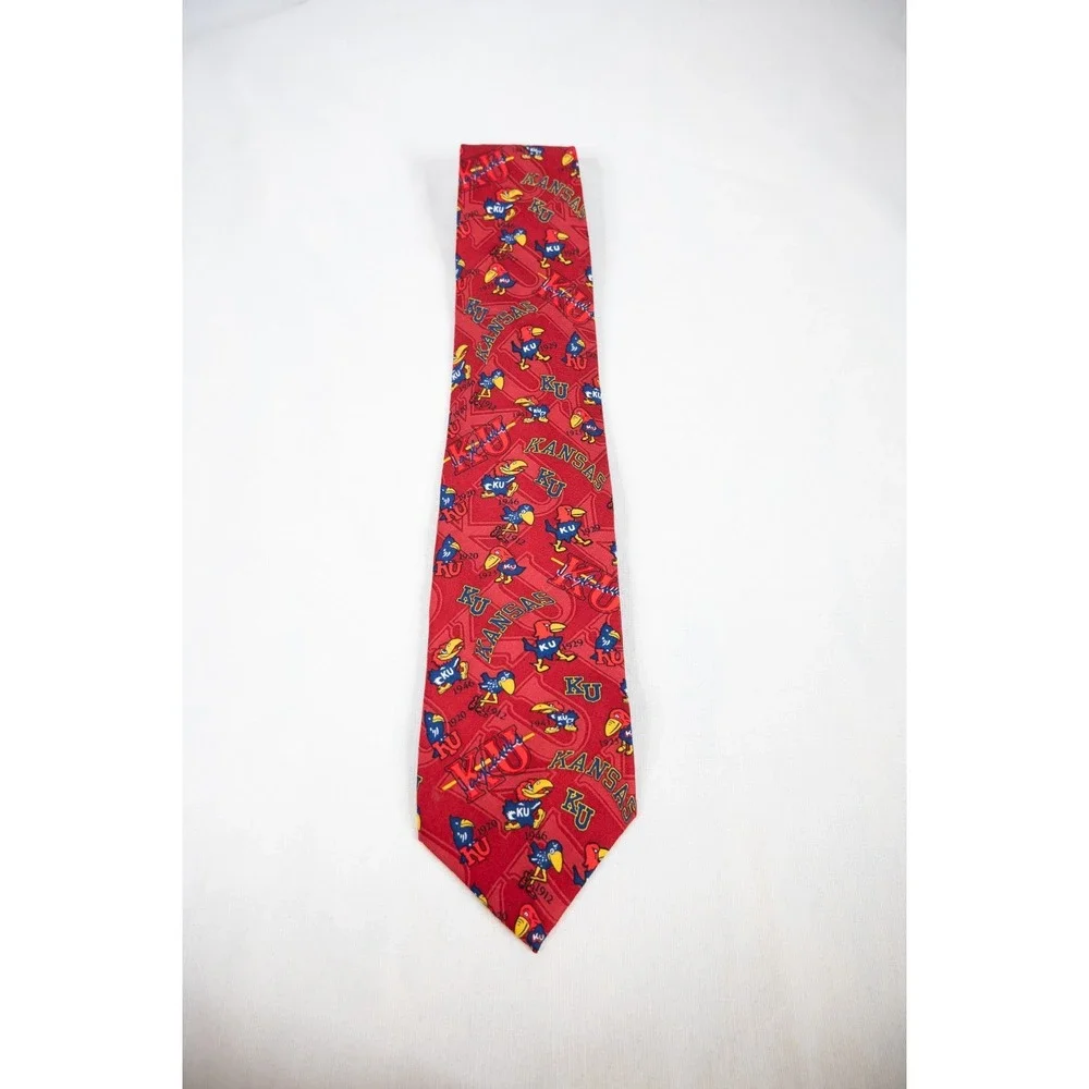 Collegiate Kansas University KU Bird through‎ the years Men's Silk Tie Red Blue